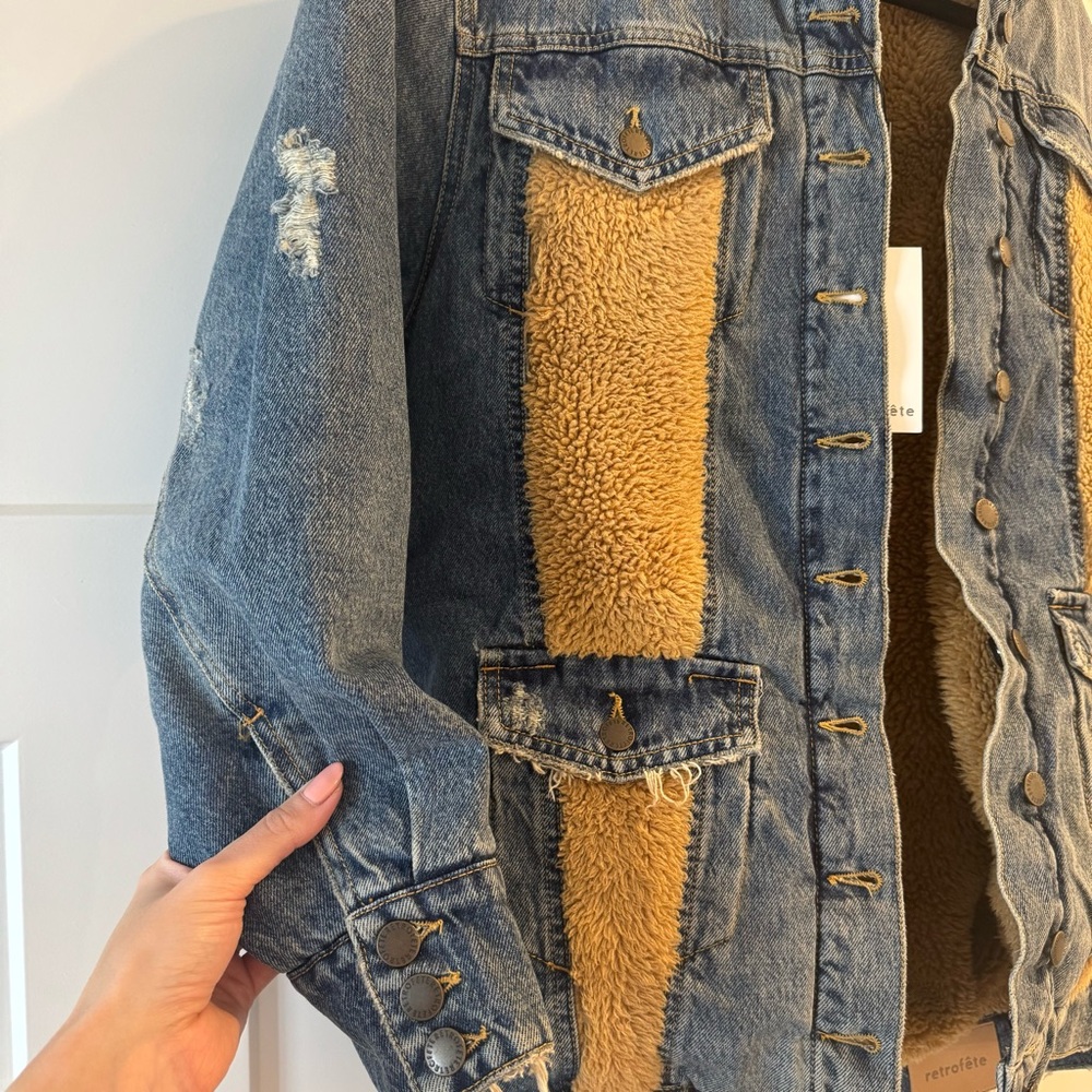 NWT Retrofete Cindy Reversible Denim Faux Shearling Fur Jacket, Size XS - Picture 12 of 16